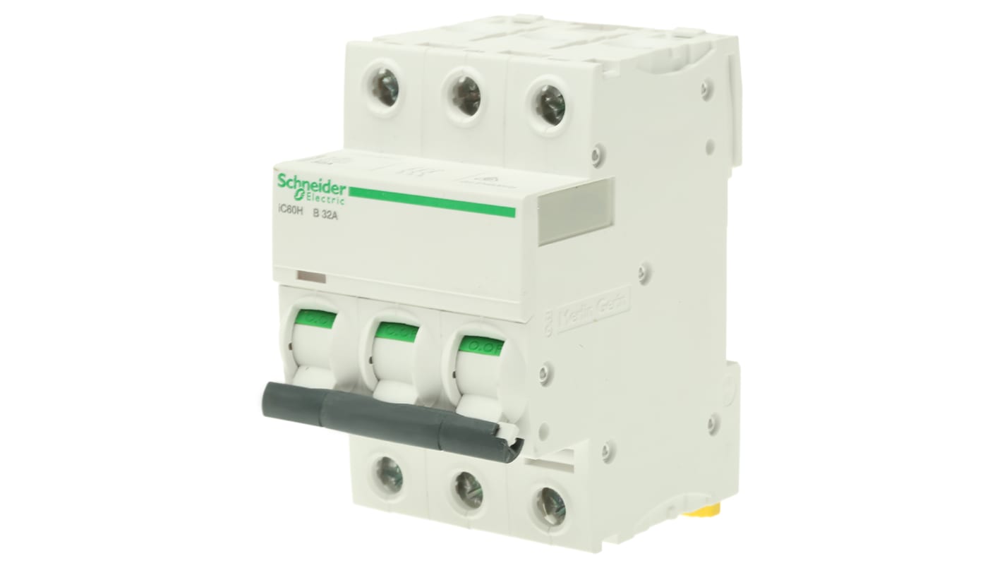 Schneider Electric Acti 9 iC60H MCB, 3P, 32A Curve B, 440V AC, 100 → 133V DC, 10 kA Breaking Capacity