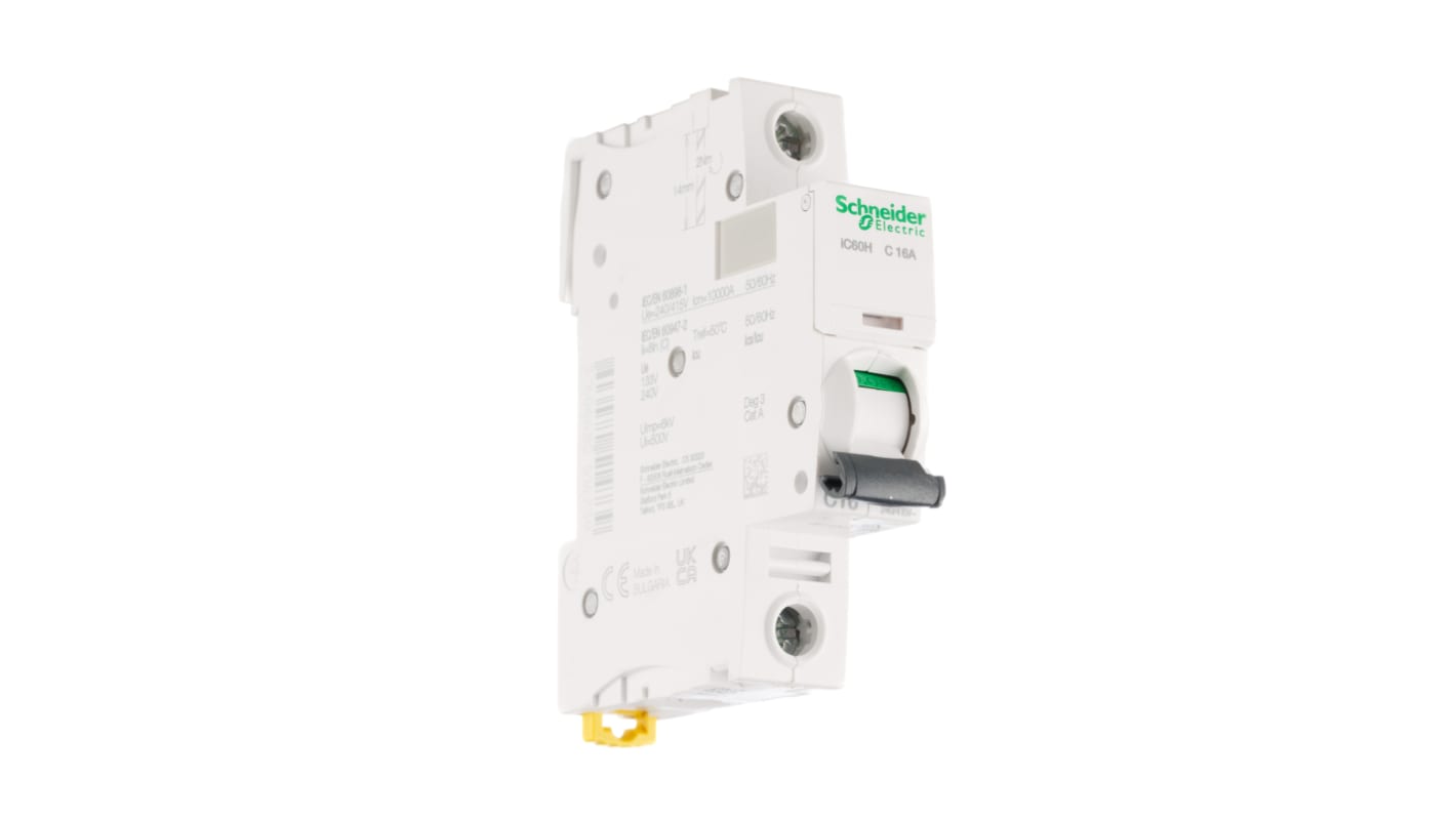 Schneider Electric Acti 9 iC60H MCB, 1P, 2A Curve C, 100 → 133V AC, 72V DC, 10 kA Breaking Capacity