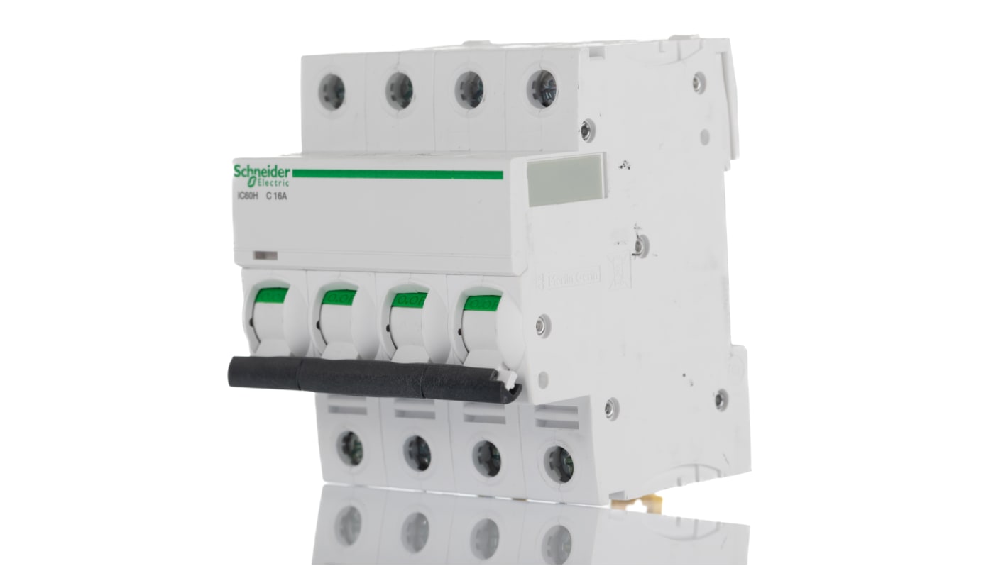 Schneider Electric Acti 9 iC60H MCB, 4P, 16A Curve C, 440V AC, 220 → 250V DC, 10 kA Breaking Capacity