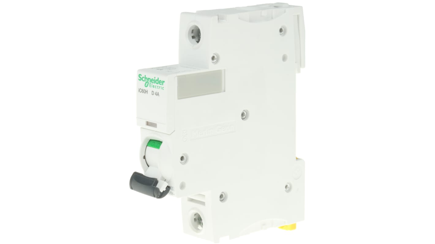 Schneider Electric Acti 9 iC60H MCB, 1P, 4A Curve D, 100 → 133V AC, 72V DC, 10 kA Breaking Capacity