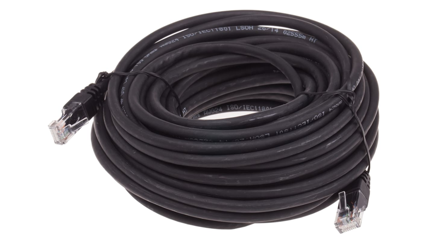 RS PRO Cat6 Male RJ45 to Male RJ45 Ethernet Cable, U/UTP, Black LSZH Sheath, 15m