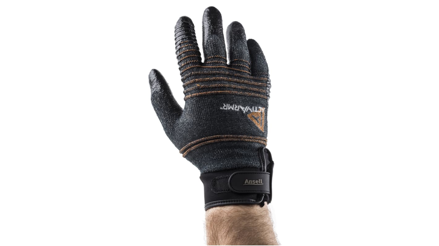 Ansell ActivArmr Black Kevlar Cut Resistant Work Gloves, Size 9, Large, Nitrile Coating