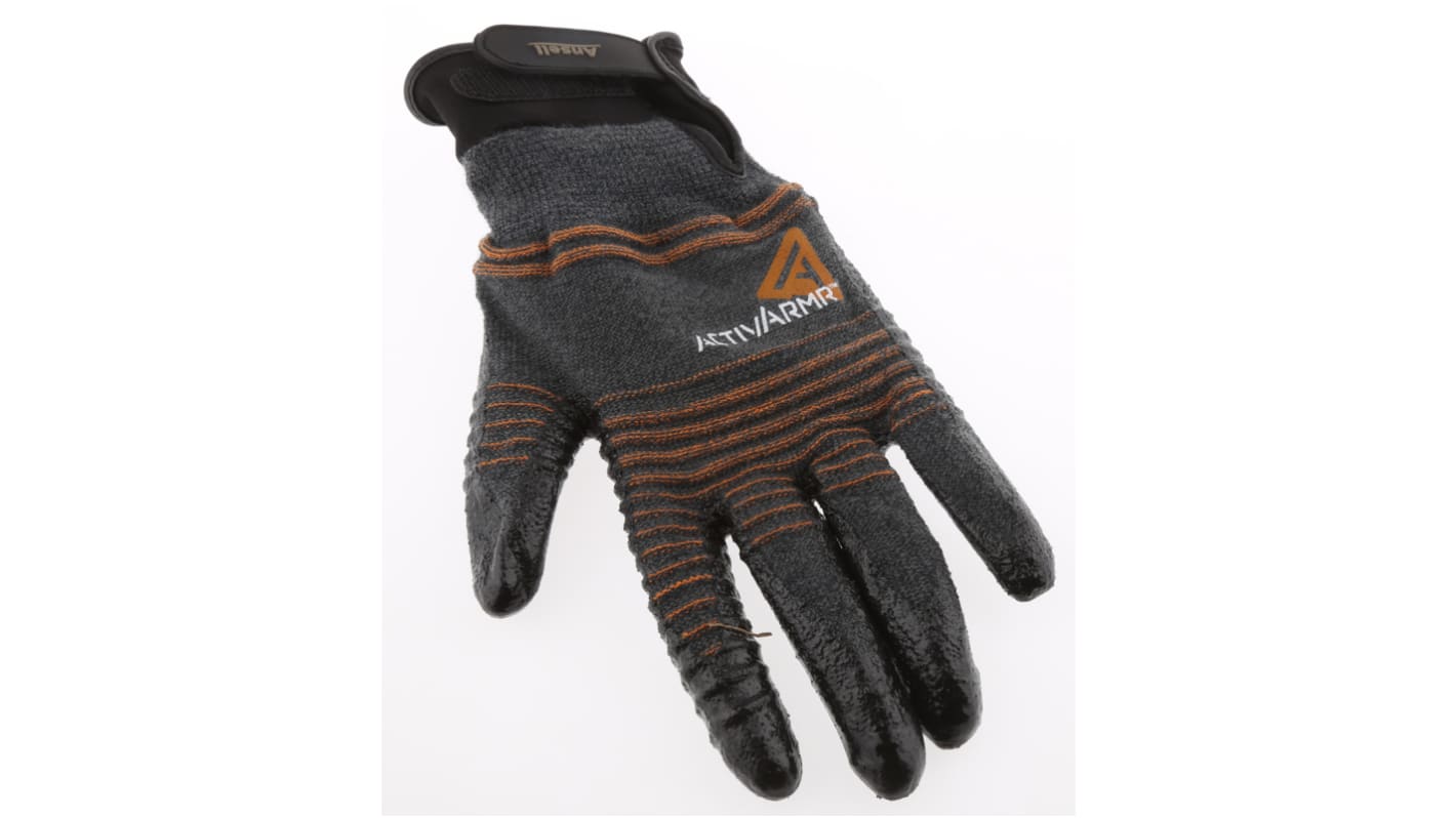 Ansell ActivArmr Black Kevlar Cut Resistant Work Gloves, Size 9, Nitrile Foam Coating