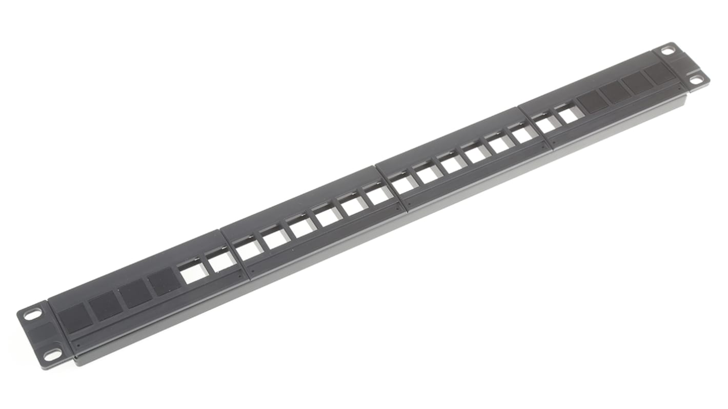 RS PRO RJ patchpanel, 16 Porte, 1U, Sort