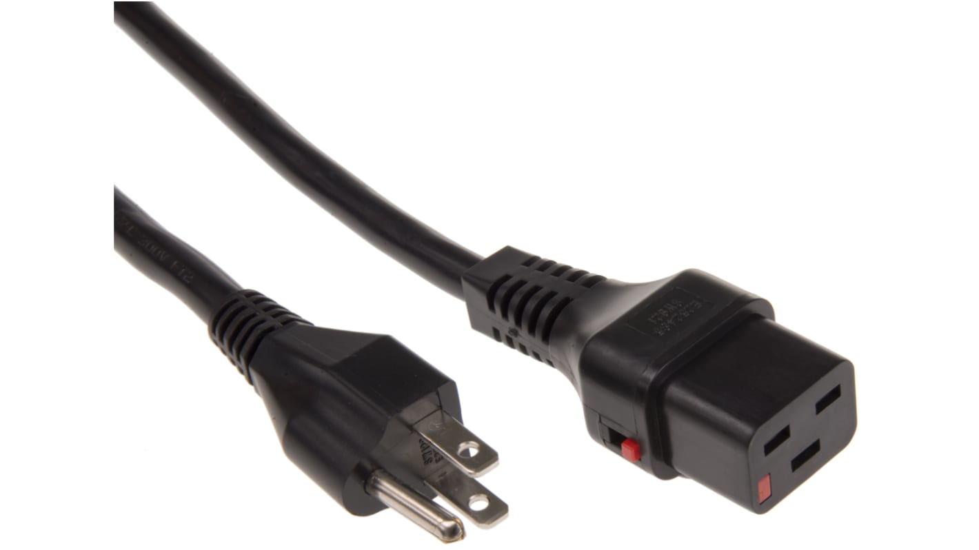 Schaffner IEC C19 Socket to Type B US Plug Plug Power Cord, 183cm