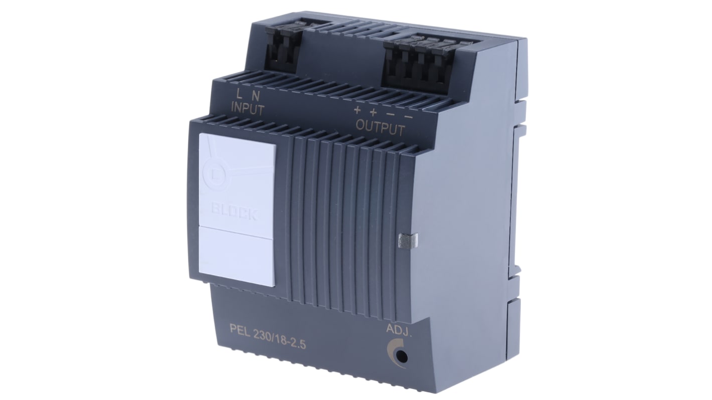 Block PEL 230 Switched Mode DIN Rail Power Supply, 85 → 264 V ac / 120 → 373V dc ac, dc Input, 18V dc dc