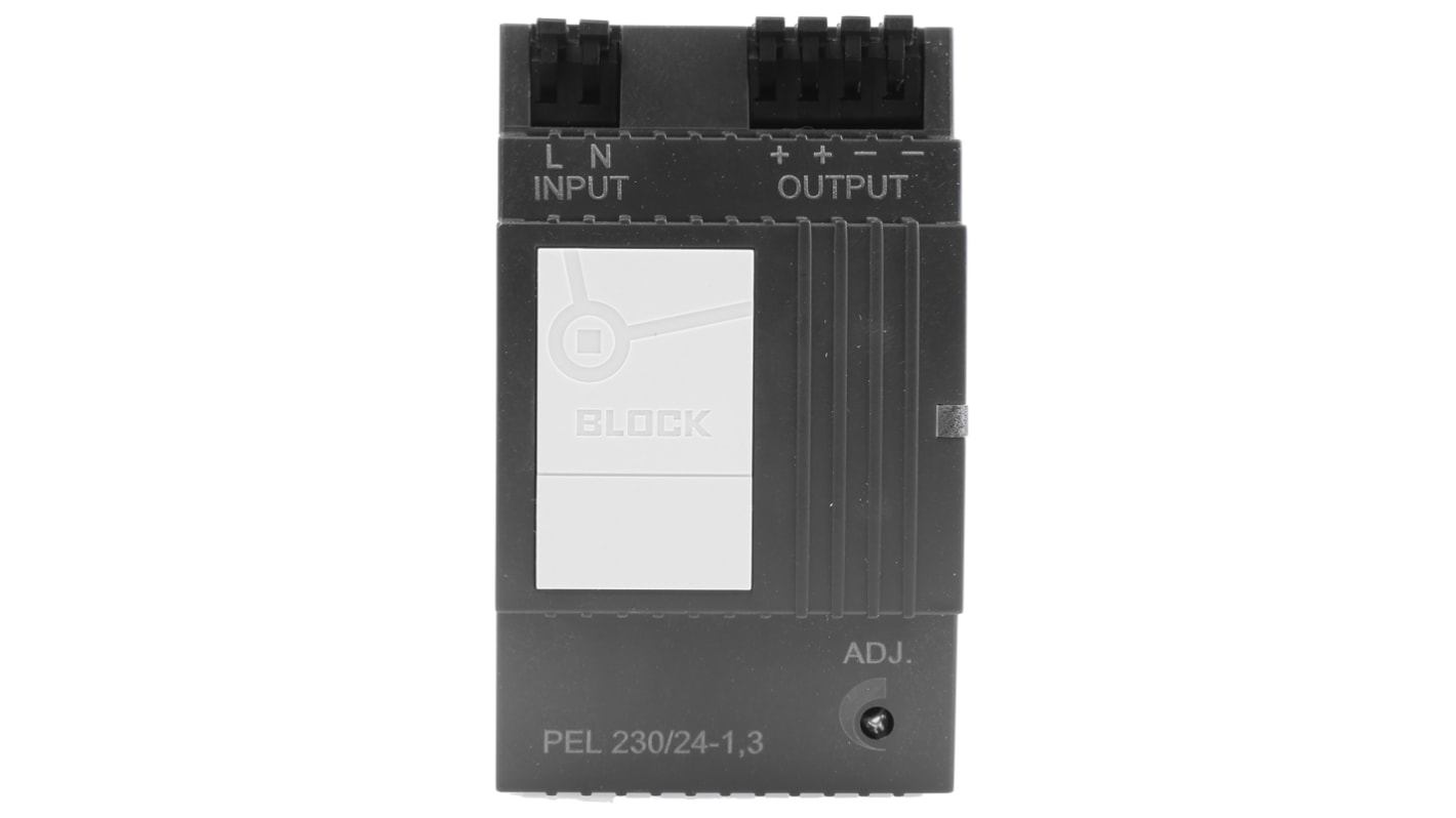 Block Switch Mode DIN Rail Panel Mount Power Supply ac Input, 24V dc dc Output, 1.3A Output