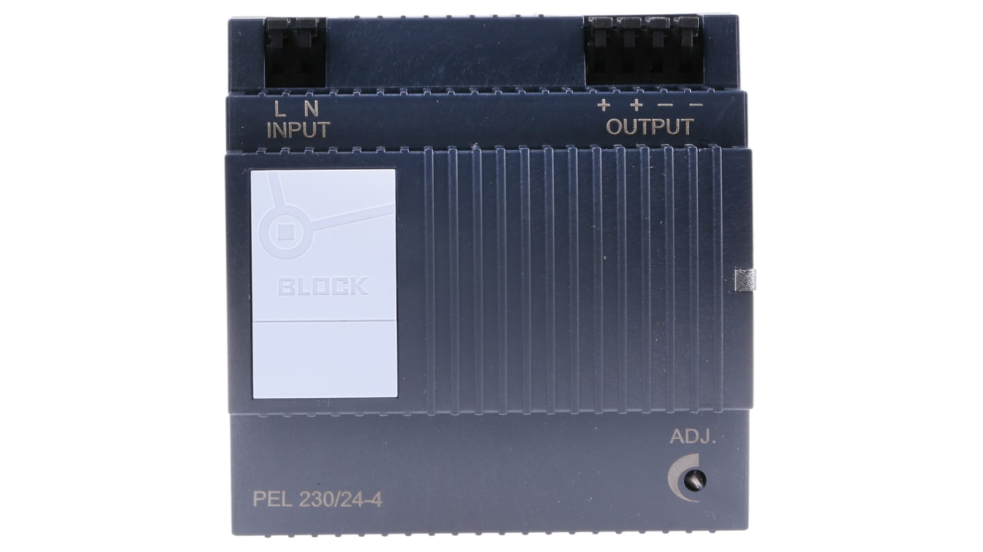 Block Switch Mode DIN Rail Panel Mount Power Supply ac Input, 24V dc dc Output, 4A Output