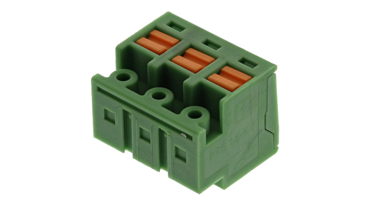 Phoenix Contact 5mm Pitch 3 Way Horizontal Pluggable Terminal Block, Plug, Cable Mount, Spring Cage Termination