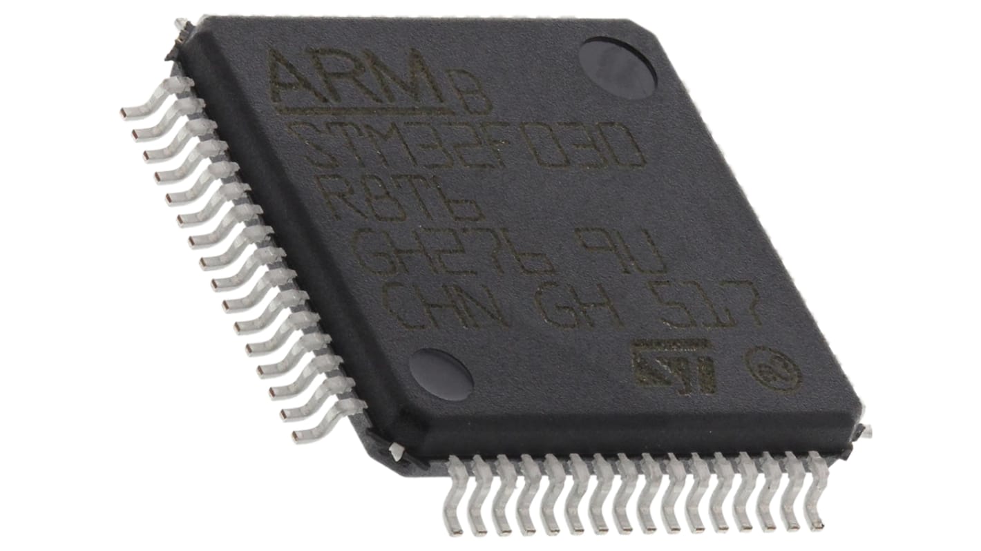 STMicroelectronics STM32F030R8T6, 32bit ARM Cortex M0 Microcontroller, STM32F0, 48MHz, 64 kB Flash, 64-Pin LQFP