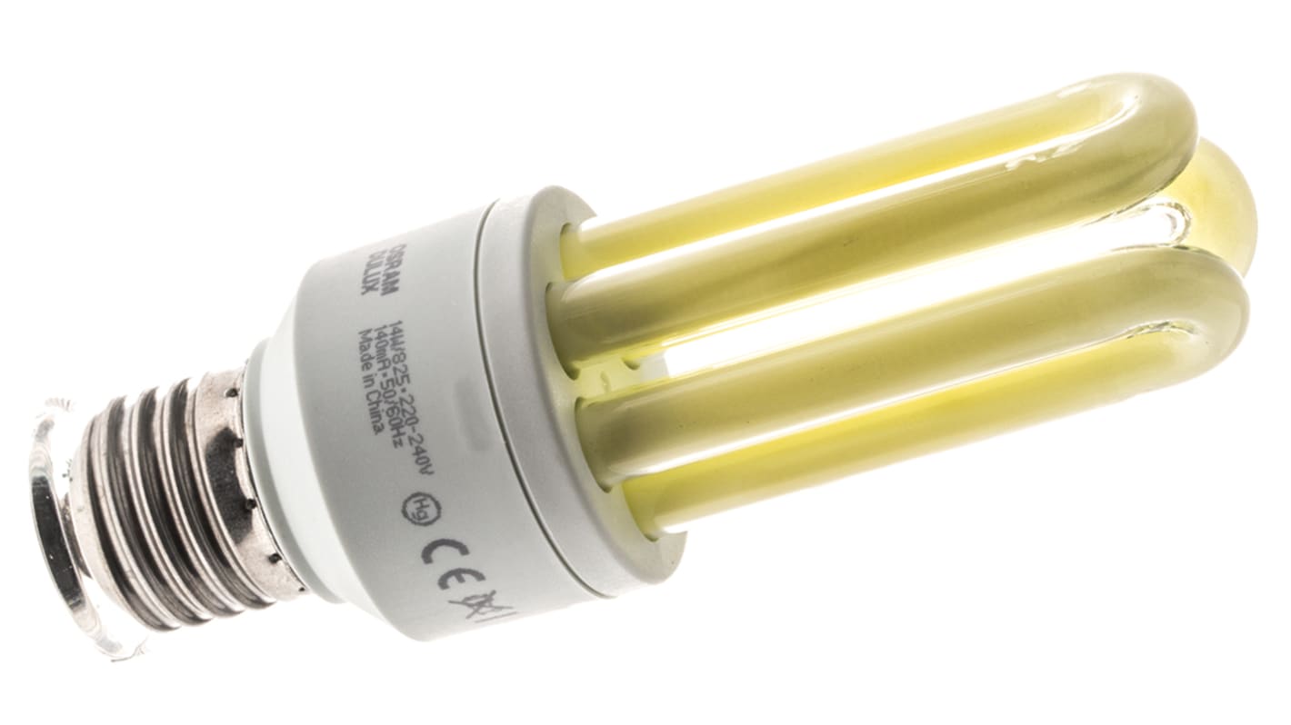 Bombilla CFL Osram 4 Tubos, 14 W E27 136 mm, 2500K, Blanco Cálido