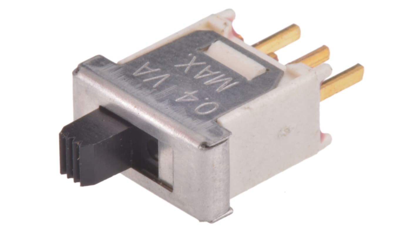 Interruptor de actuador deslizante SPDT, Enclavamiento, 400 mA a 20 V, Montaje en orificio pasante