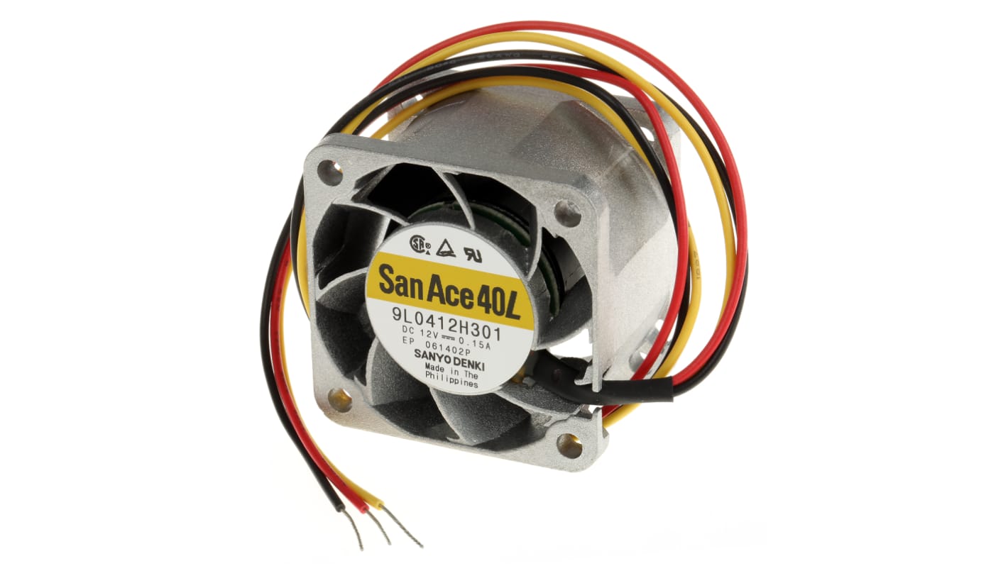 Sanyo Denki San Ace 9L Series Axial Fan, 12 V dc, DC Operation, 22m³/h, 1.8W, 150mA Max, 40 x 40 x 28mm