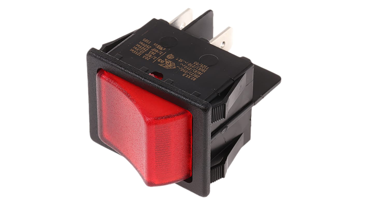 Interruptor de balancín, SX8211881G000000, Contacto DPST, On-Off, 20 A, Iluminado, Rojo