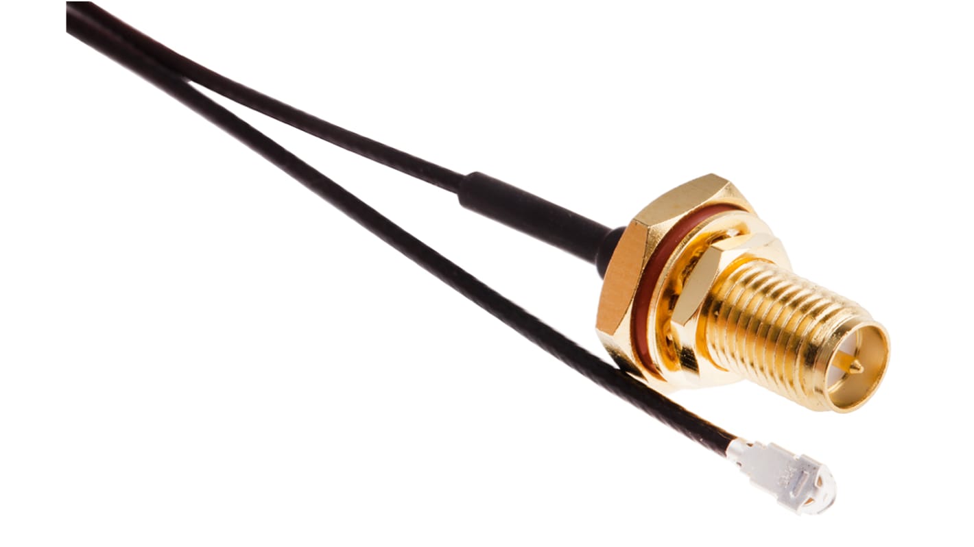 Cable coaxial RF RS PRO, 50 Ω, con. A: RP-SMA, Hembra, con. B: U.FL, Hembra, long. 300mm Negro