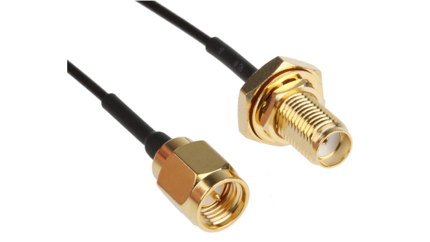 Cable coaxial RS PRO, 50 Ω, con. A: SMA, Hembra, con. B: SMA, Macho, long. 300mm Negro