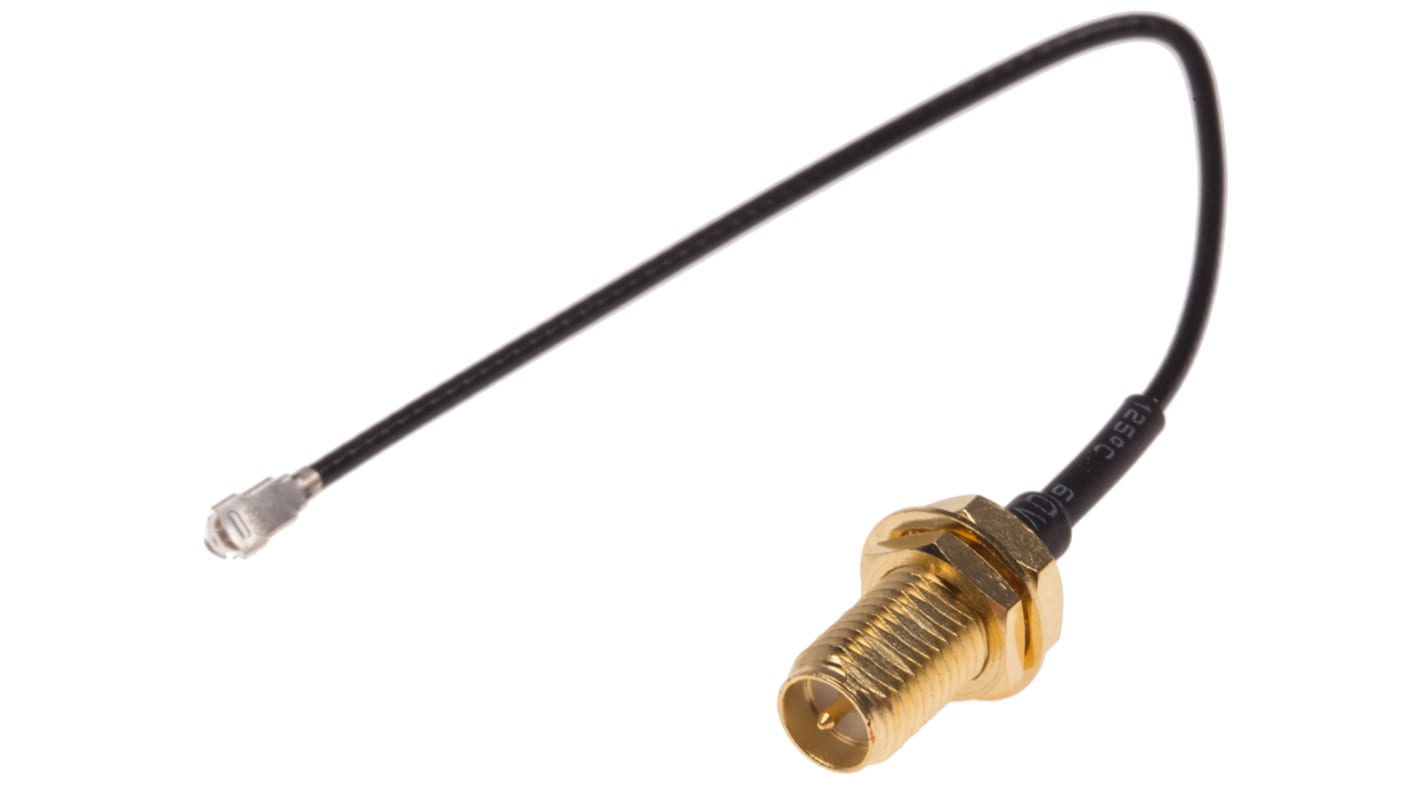 Cable coaxial RF RS PRO, 50 Ω, con. A: RP-SMA, Hembra, con. B: U.FL, Hembra, long. 100mm, funda de Compuesto sin