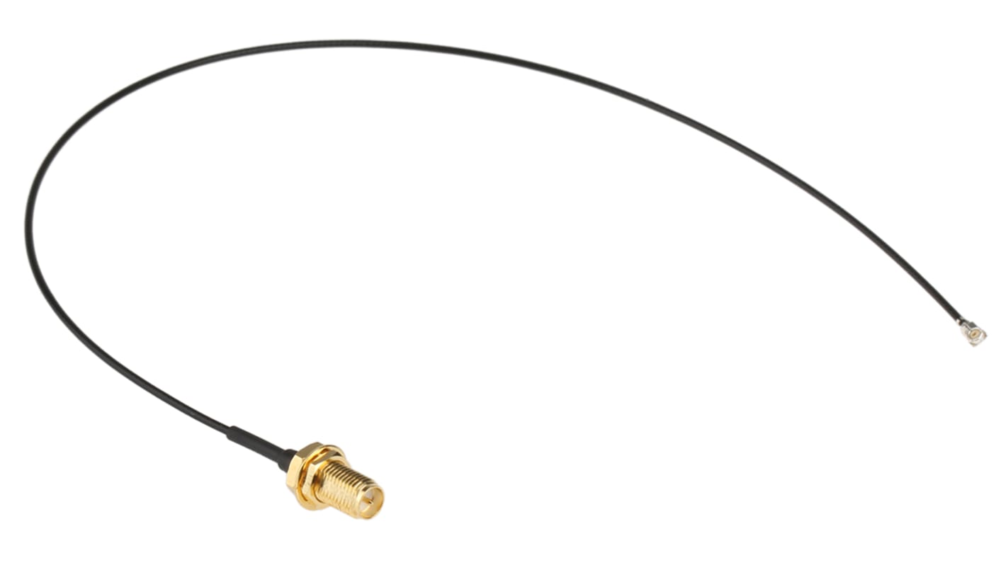 Cable coaxial RF RS PRO, 50 Ω, con. A: RP-SMA, Hembra, con. B: U.FL, Hembra, long. 300mm Negro