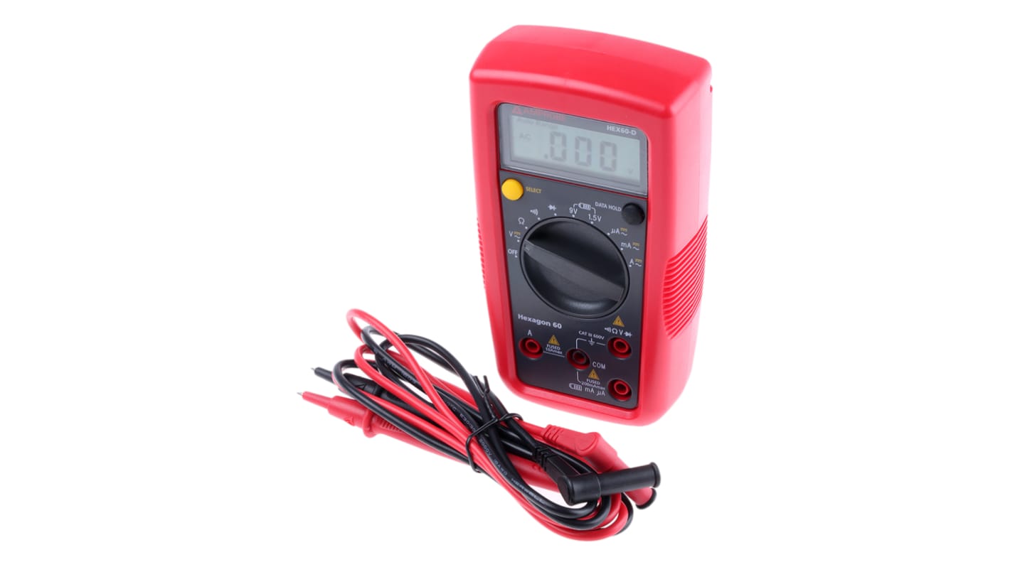 Beha-Amprobe HEX60-D Handheld Digital Multimeter, True RMS, 10A ac Max, 10A dc Max, 600V ac Max - RS Calibrated