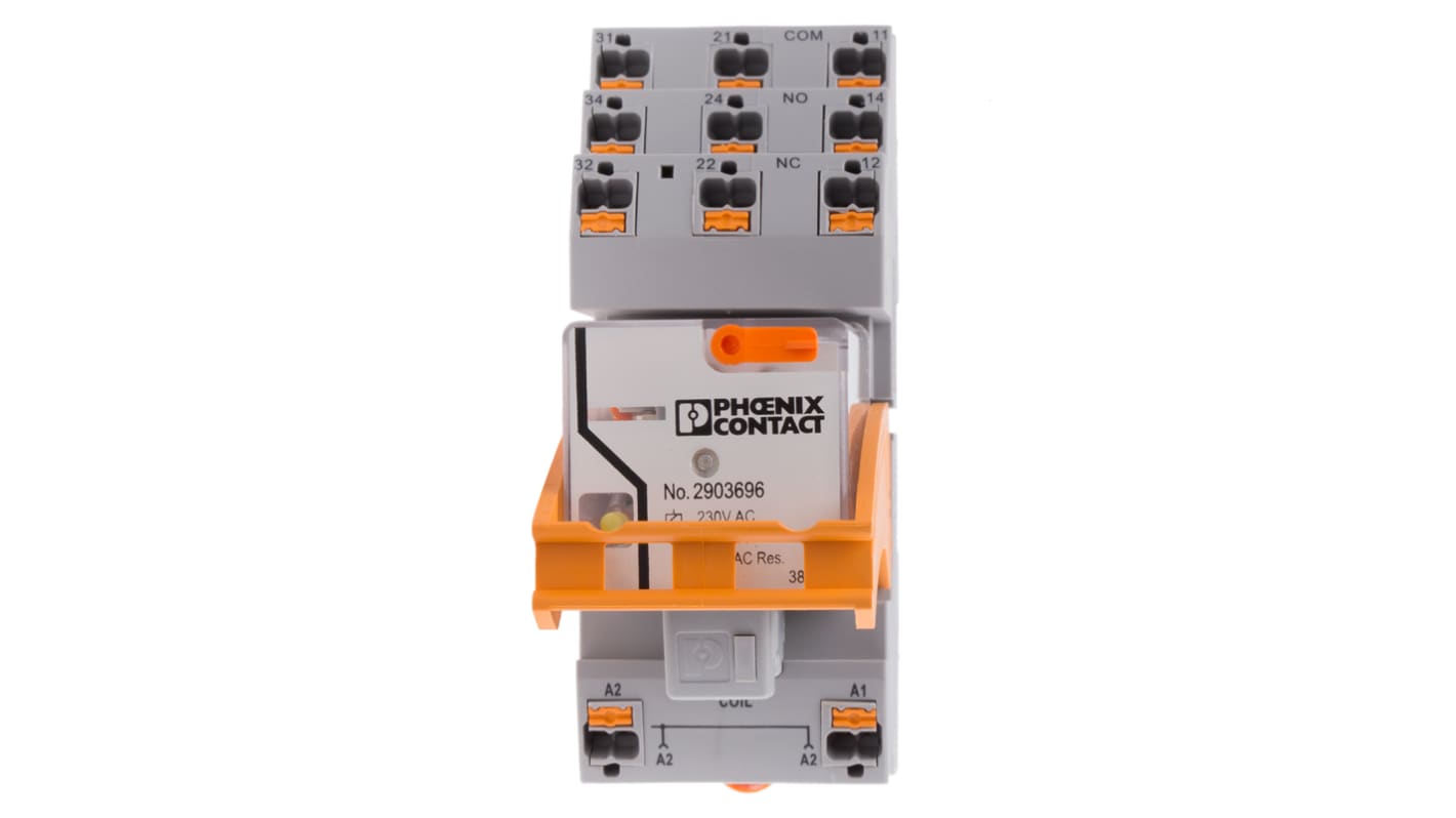 Phoenix Contact RIF Series Interface Relay, DIN Rail Mount, 230V ac Coil, 3PDT, 3-Pole