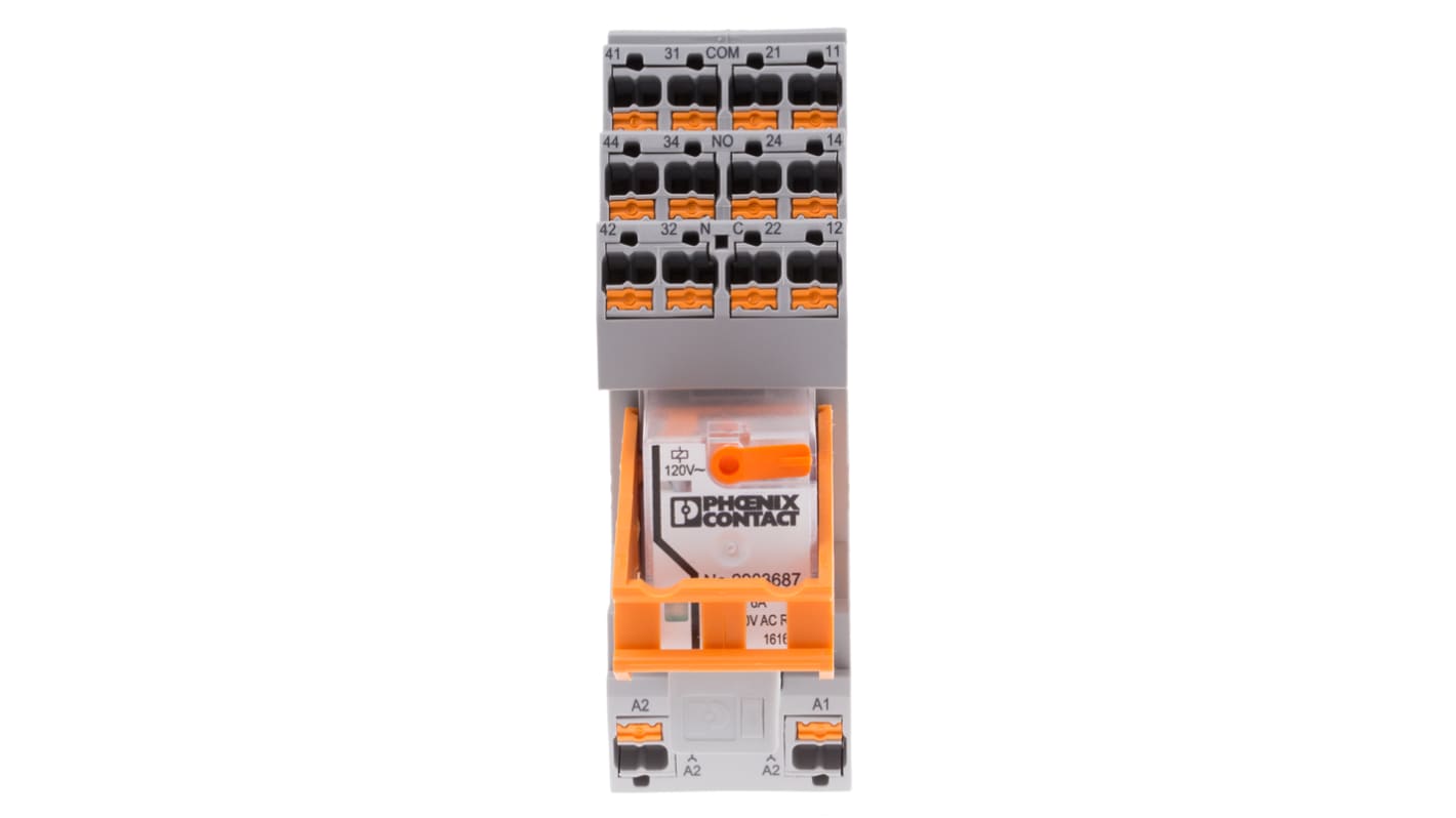 Phoenix Contact DIN Rail Power Relay, 120V ac Coil, 16A Switching Current, 4PDT