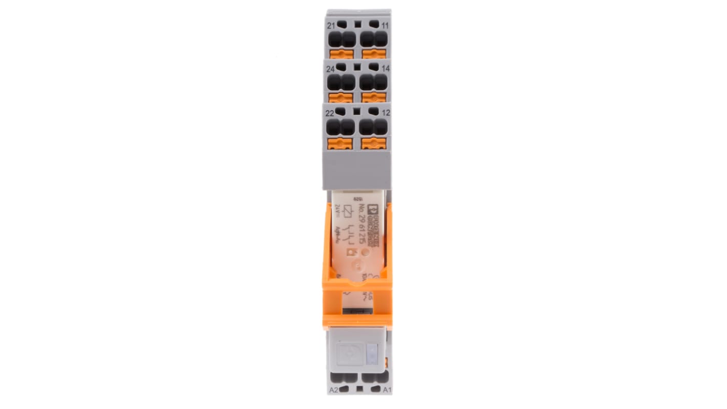 Phoenix Contact RIF-1-RPT-LDP-24DC/2X21AU Series Interface Relay, DIN Rail Mount, 24V dc Coil, DPDT, 2-Pole