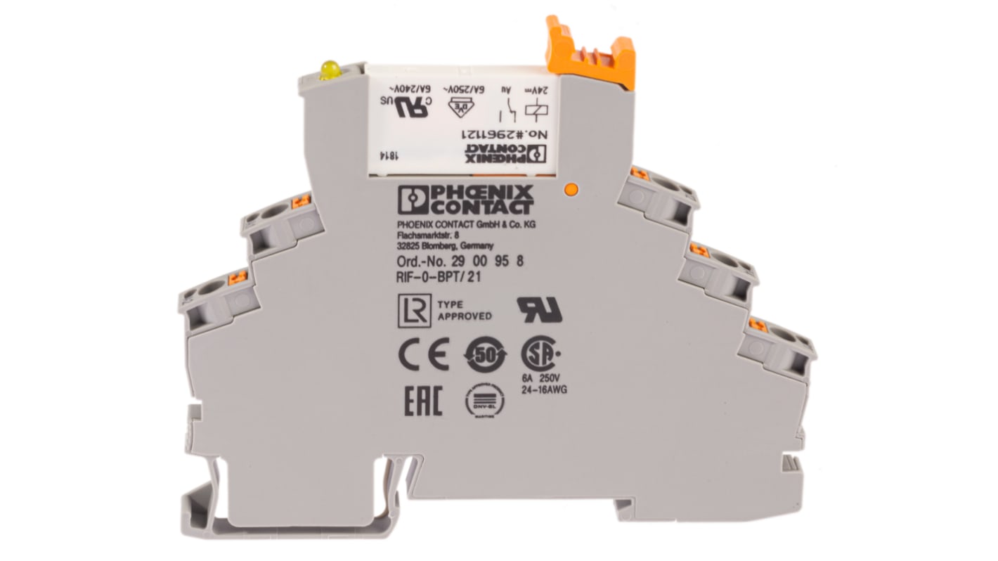 Relè d'interfaccia Phoenix Contact serie RIF-0-RPT-24DC/21AU, bobina 24V cc, Guida DIN, contatti SPDT