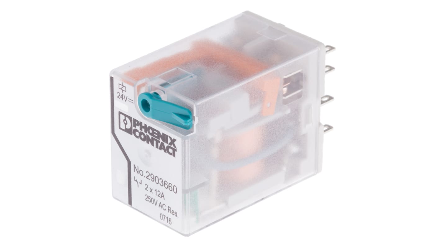 Relé de potencia sin enclavamiento Phoenix Contact REL-IR2/LDP- 24DC/2X21 de 2 polos, DPDT, bobina 24V dc, 30A, Montaje