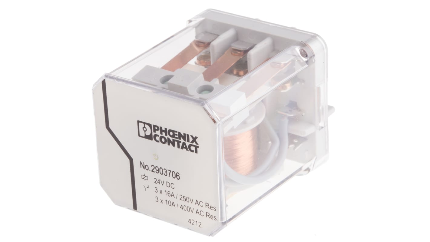 2903706 Phoenix Contact PCB Mount Power Relay, 24V dc Coil, 16A