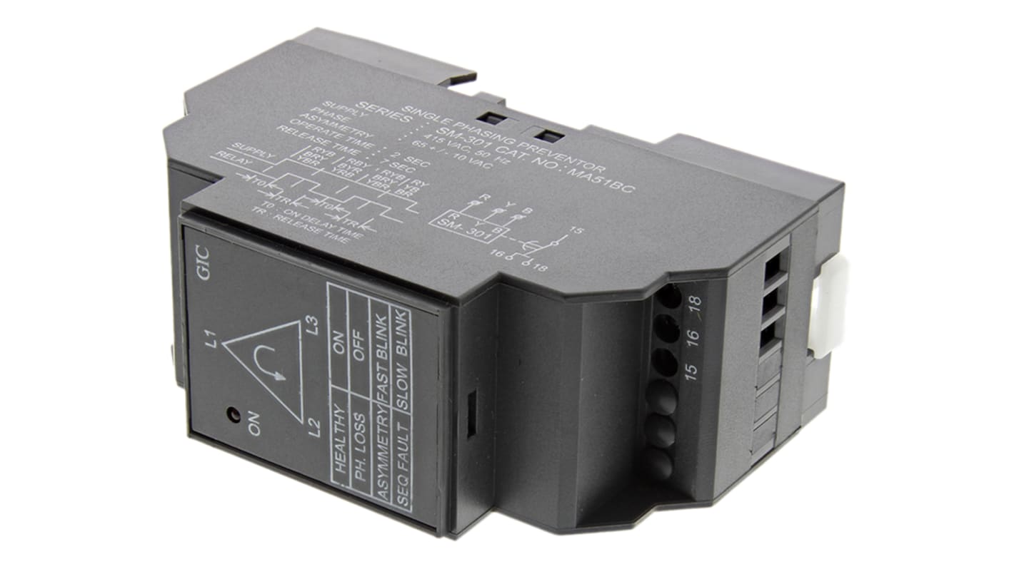 GIC Voltage Monitoring Relay, 3 Phase, SPDT, DIN Rail
