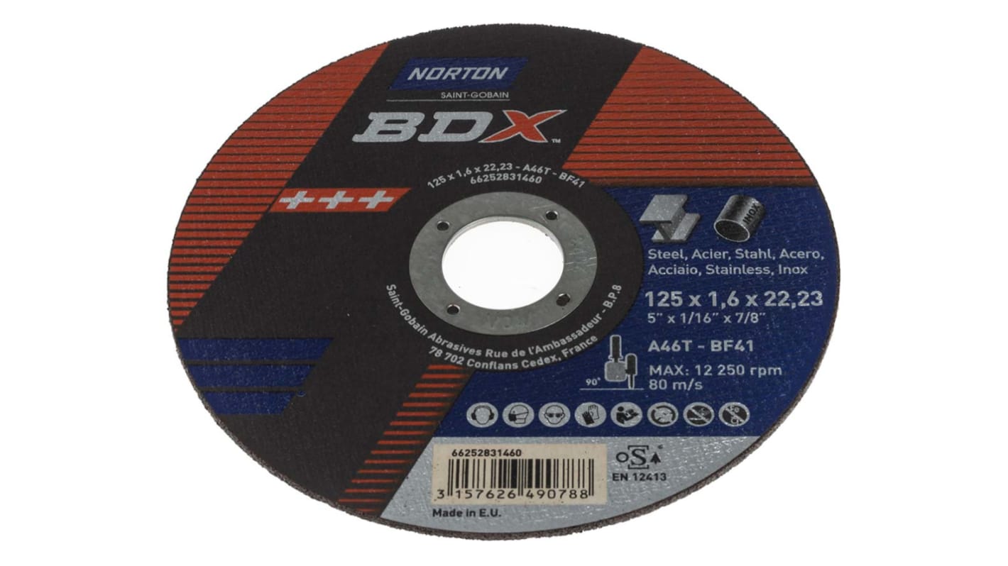 66252831460 Norton Cutting Disc Aluminium Oxide Cutting Disc, 125mm x 1.6mm Thick, P46 Grit