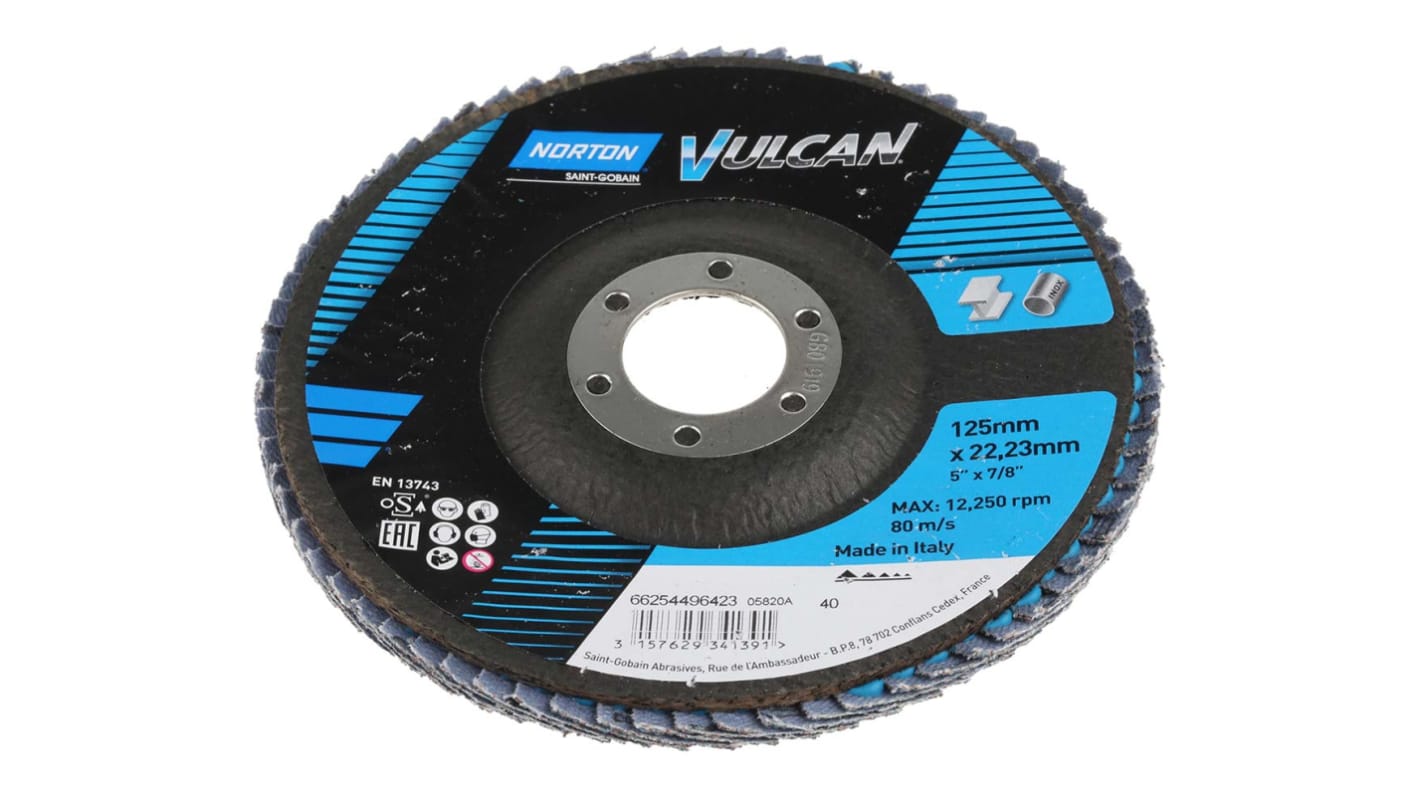 Norton Flap Disc Ceramic Grinding Disc, 125mm, Medium Grade, P40 Grit, Vulcan, 10 in pack