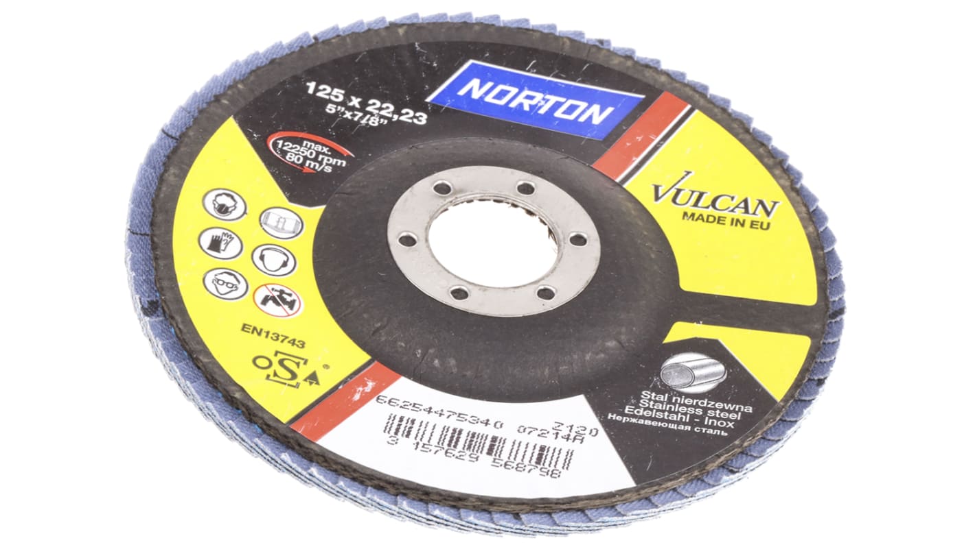 Norton Flap Disc Ceramic Grinding Disc, 125mm, Medium Grade, P120 Grit, Vulcan, 10 in pack