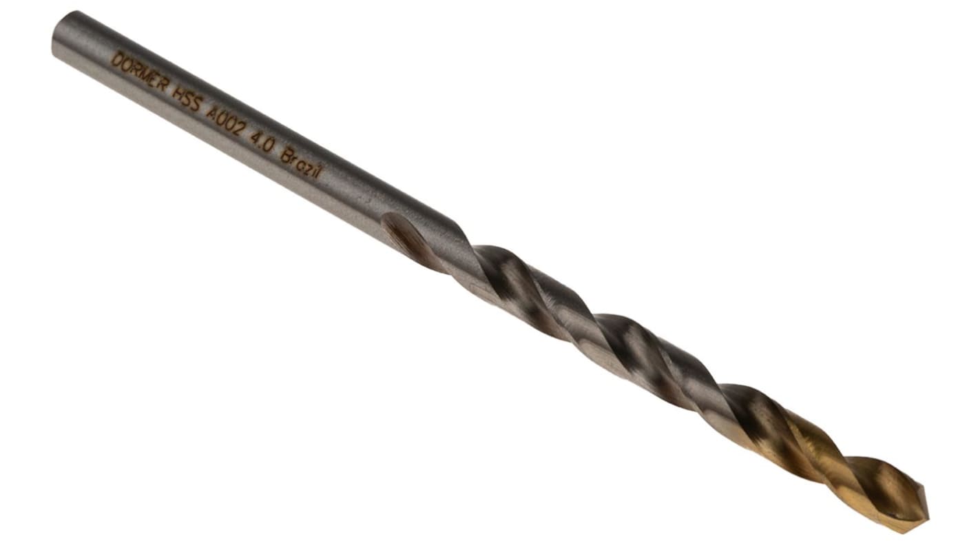 Dormer A002 Series HSS-TiN Twist Drill Bit, 4mm Diameter, 75 mm Overall