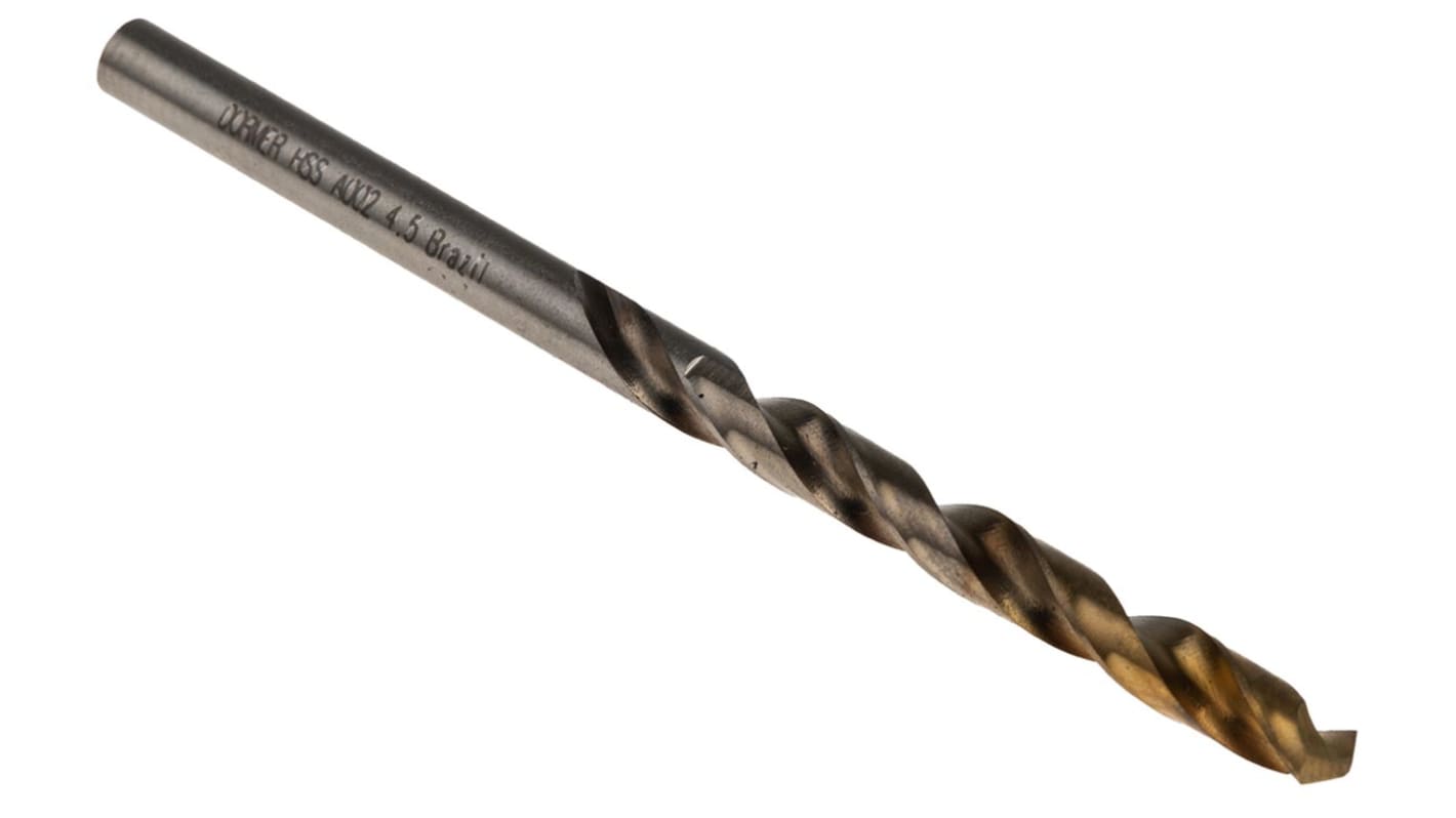 Dormer A002 Series HSS-TiN Twist Drill Bit, 4.5mm Diameter, 80 mm Overall