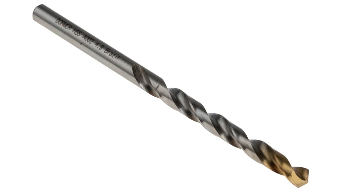 Dormer A002 Series HSS-TiN Twist Drill Bit for Steel, 4.9mm Diameter, 86 mm Overall