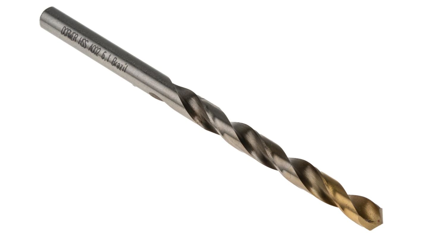 Dormer A002 Series HSS-TiN Twist Drill Bit for Steel, 6.1mm Diameter, 101 mm Overall