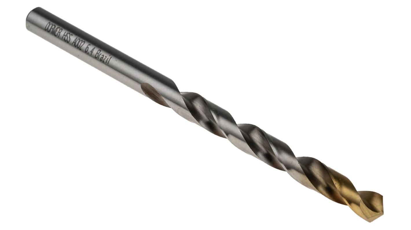 Dormer A002 Series HSS-TiN Twist Drill Bit for Steel, 6.4mm Diameter, 101 mm Overall