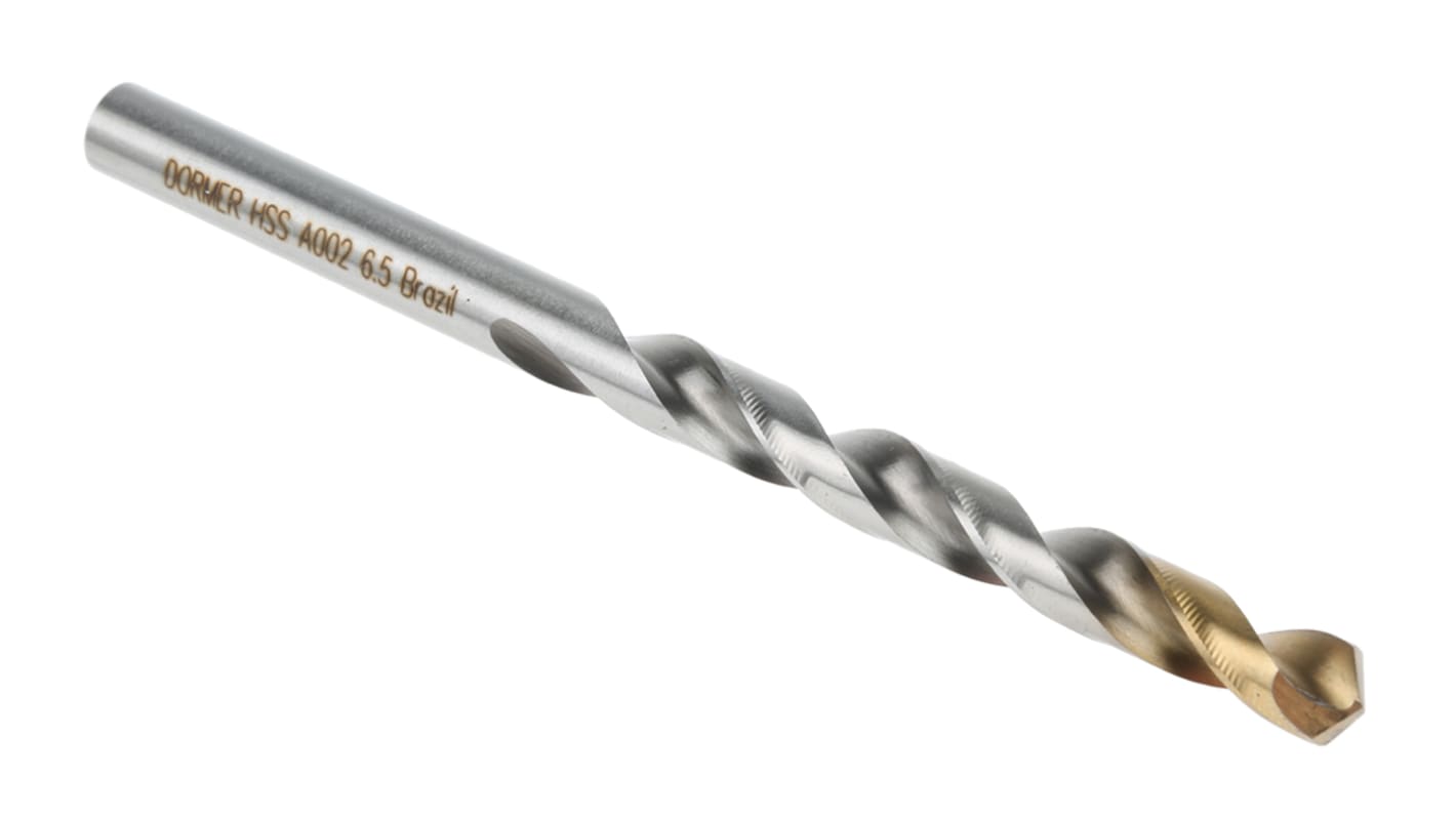 Dormer A002 Series HSS-TiN Twist Drill Bit, 6.5mm Diameter, 101 mm Overall