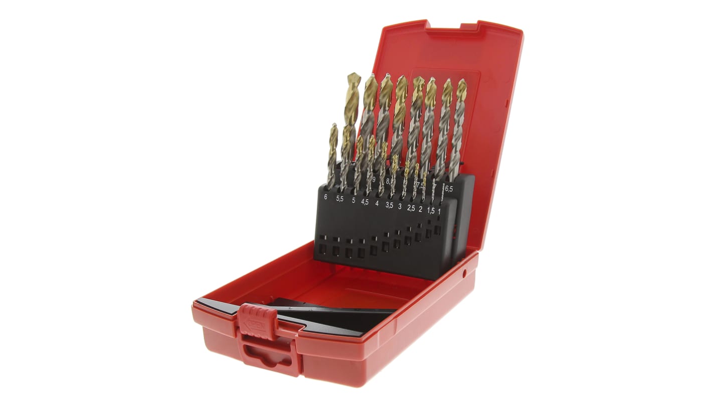 Dormer 19-Piece Twist Drill Bit Set for Multi-Material, 10mm Max, 1mm Min, HSS-TiN Bits