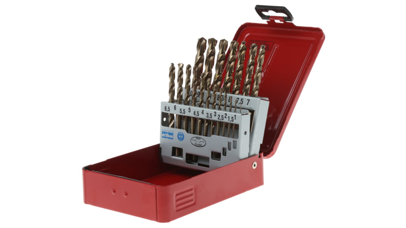 Dormer 19-Piece Twist Drill Bit Set for Multi-Material, 10mm Max, 1mm Min, HSS-E Bits