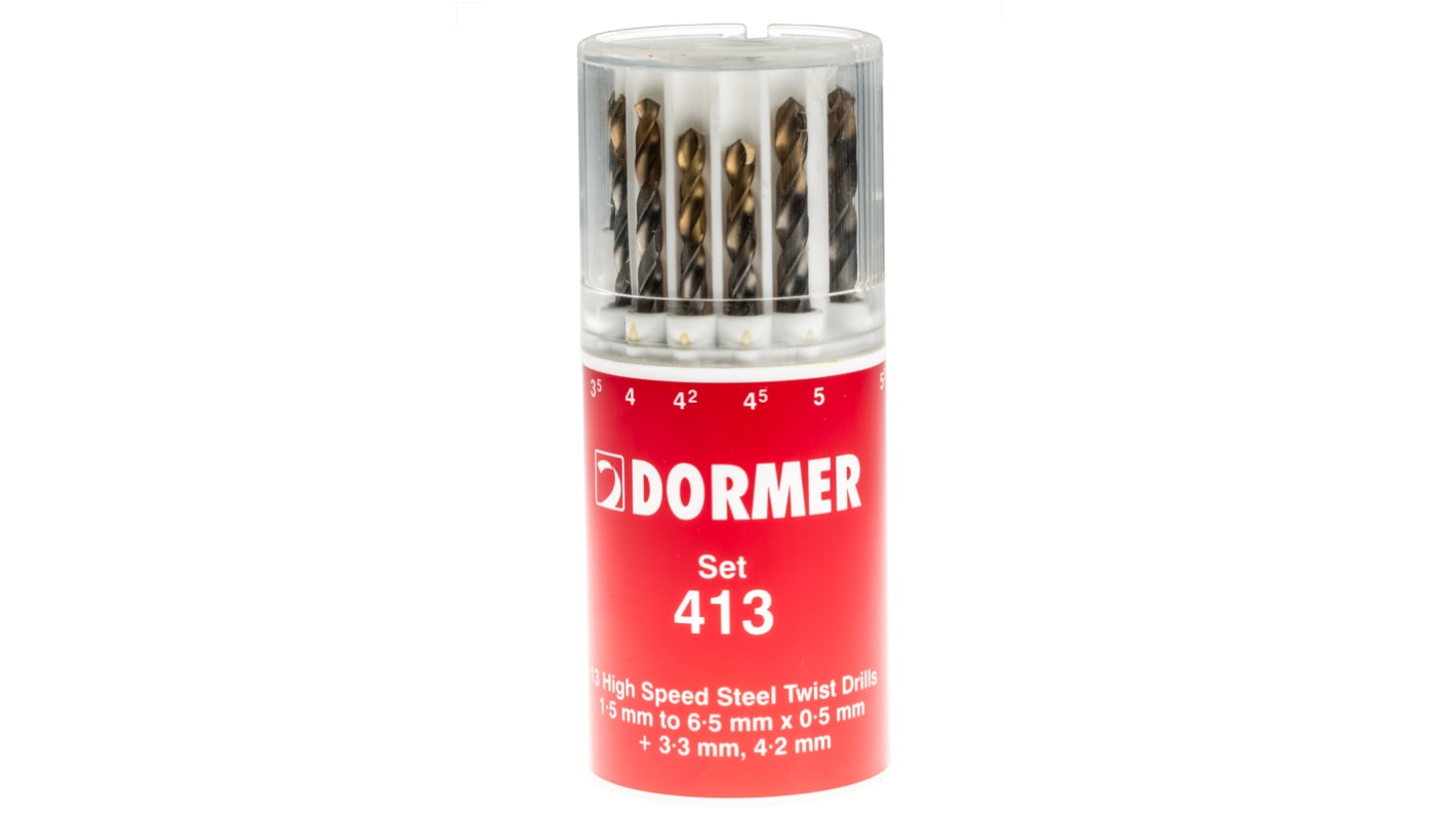 Dormer 13-Piece Twist Drill Bit Set for Multi-Material, 6.5mm Max, 1.5mm Min, HSS-TiN Bits