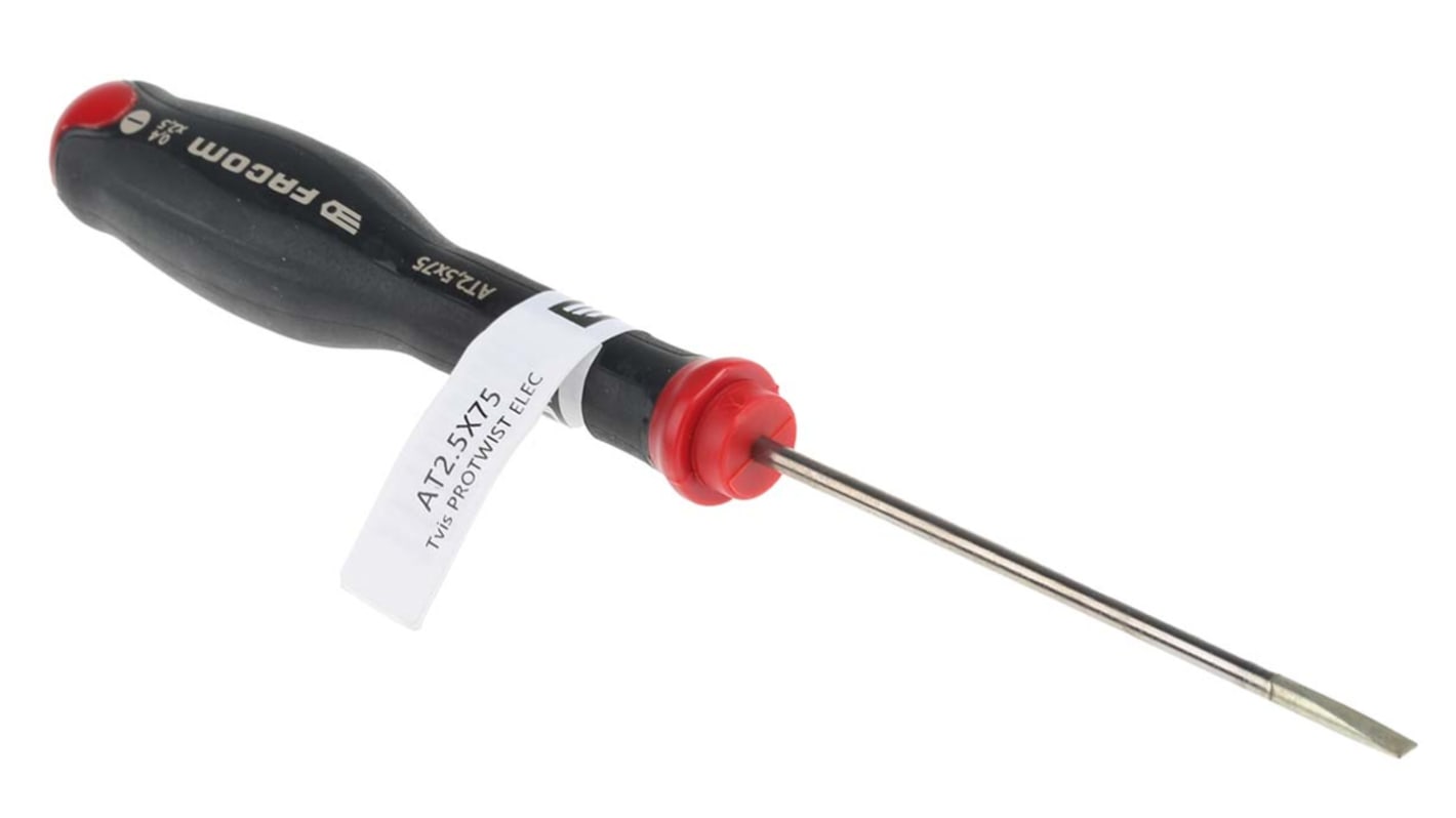 Facom Slotted Screwdriver, 2.5 x 0.4 mm Tip, 75 mm Blade, 169 mm Overall