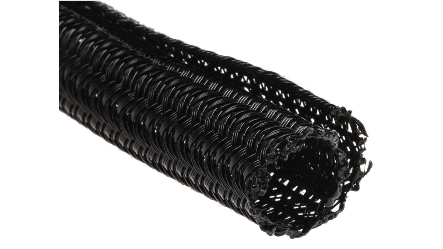 Alpha Wire Braided PET Black Cable Sleeve, 9.53mm Diameter, 15m Length, FIT Wire Management Series