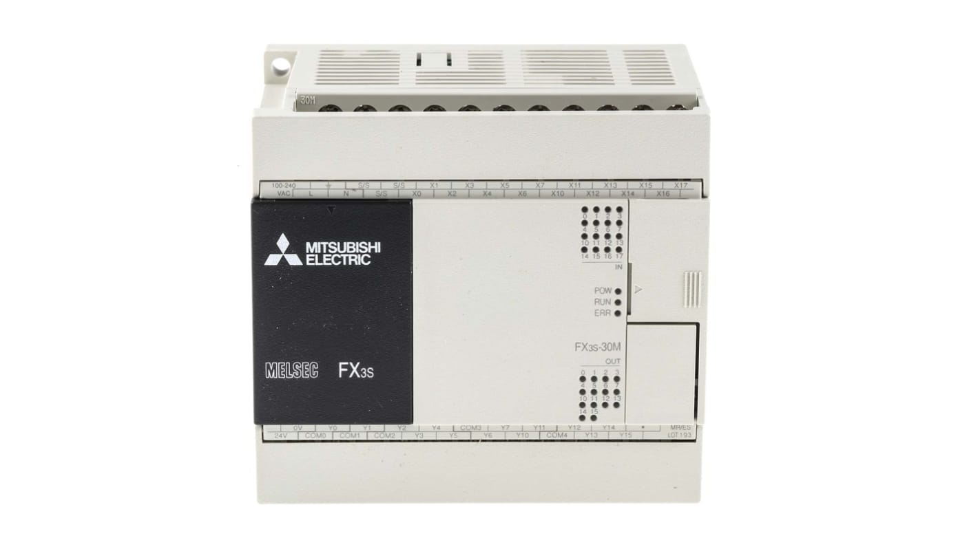 Mitsubishi FX3S Series PLC CPU for Use with FX3 Series, Relay, Transistor Output, 16-Input, DC Input