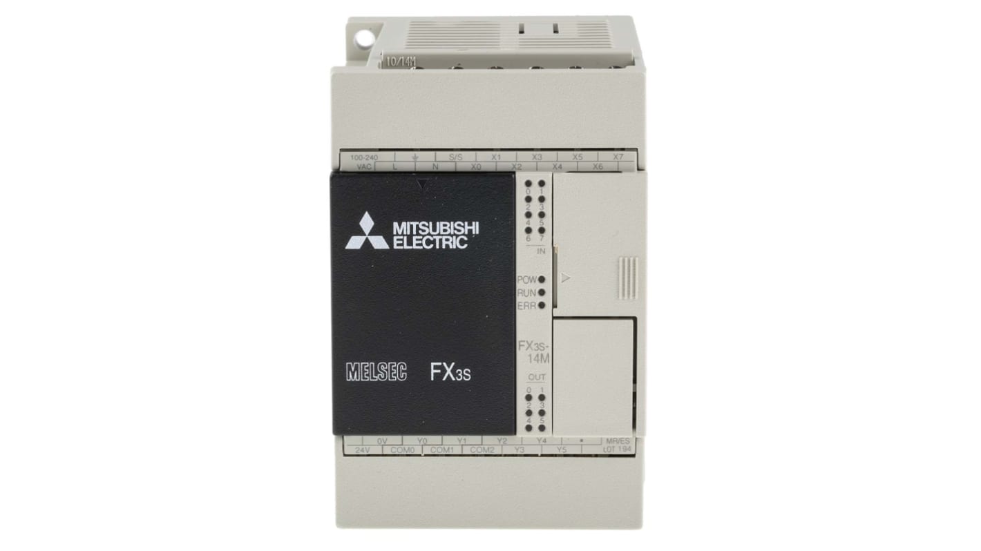 Controlador lógico Mitsubishi FX3S, 8 entradas tipo DC, 6 salidas tipo Relay, Transistor, comunicación Ethernet, ModBus