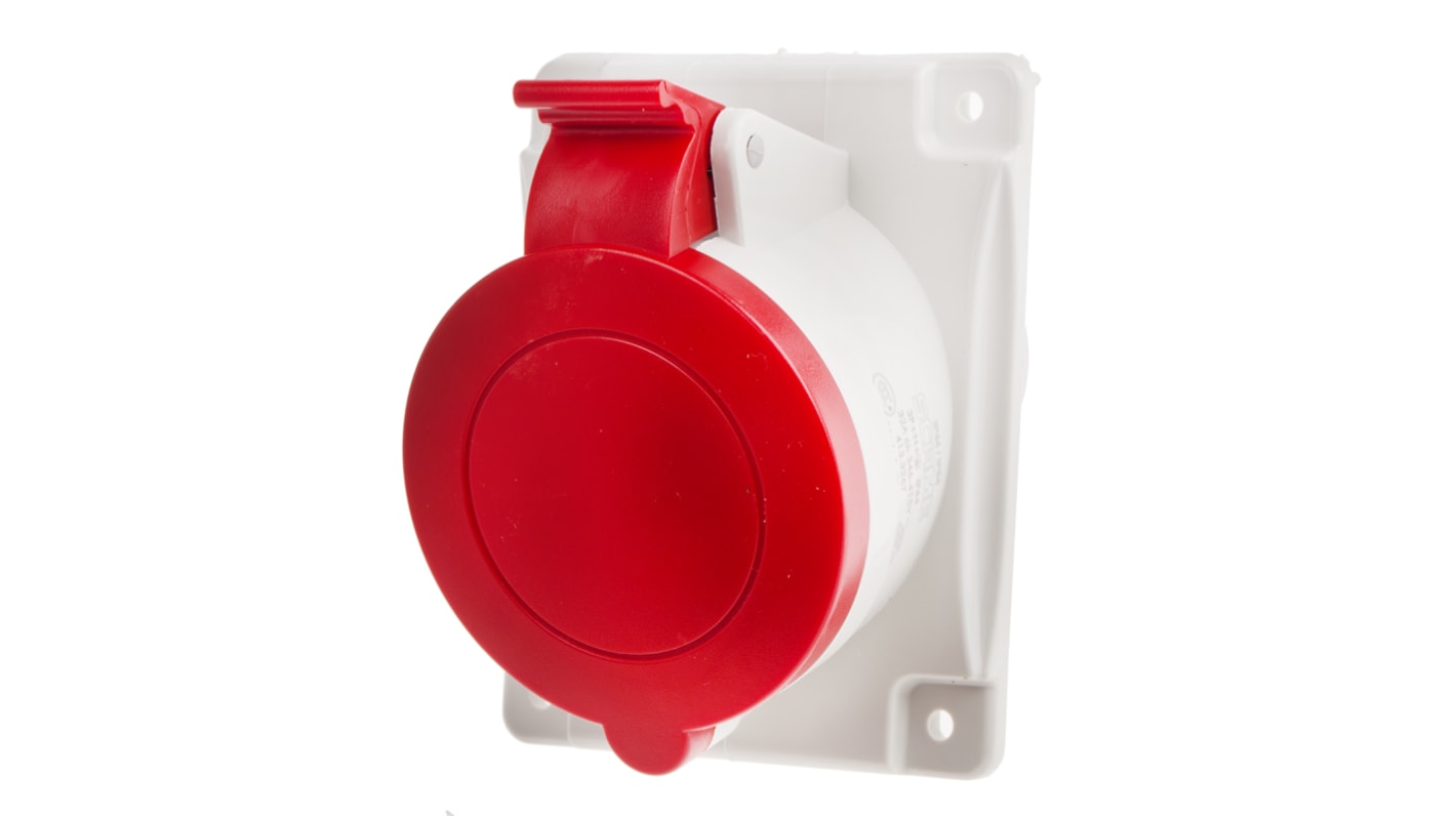 Scame IP44 Red Panel Mount 3P + N + E Heavy Duty Power Connector Socket, Rated At 32A, 415 V