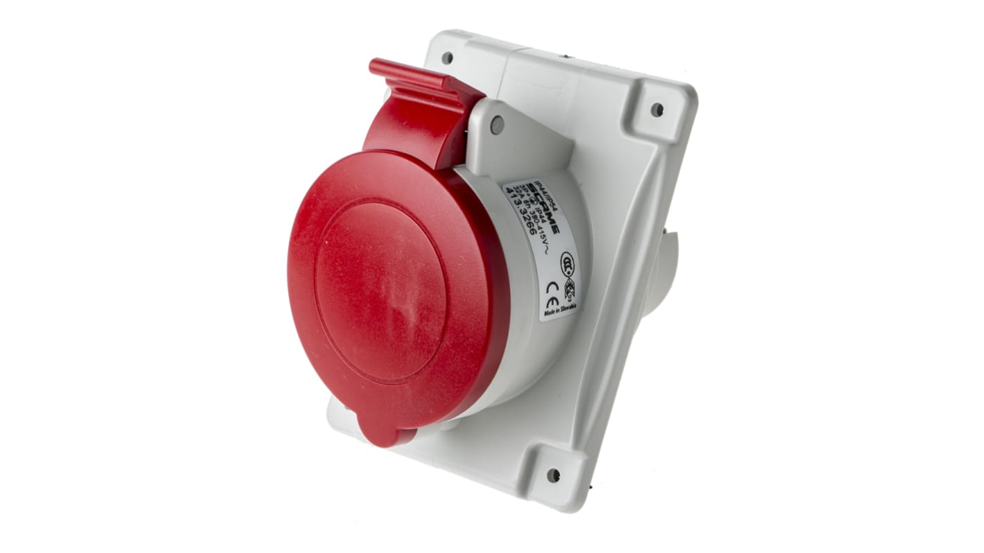 Scame IP44 Red Panel Mount 3P + E Heavy Duty Power Connector Socket, Rated At 32A, 415 V