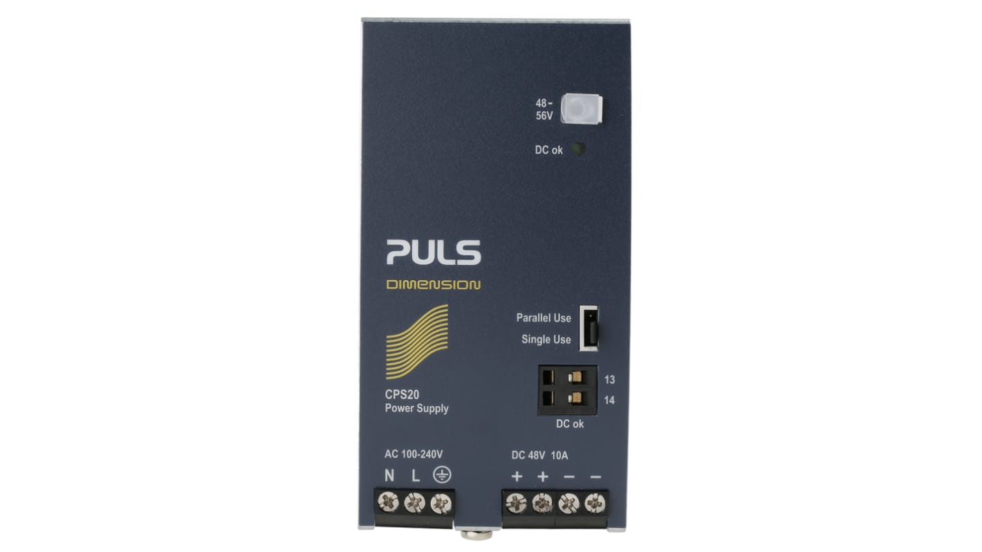 PULS DIN-sín tápellátás, BE: 100 → 240V ac, 1 kimenet, 48V dc, 10A, 480W