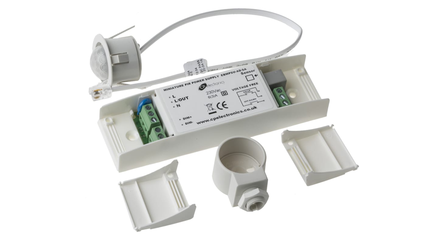 Detektor přítomnosti PIR miniaturní, typ řadiče: Detektor přítomnosti, typ snímače: PIR, Stropní montáž 1.1W, 230 V AC,